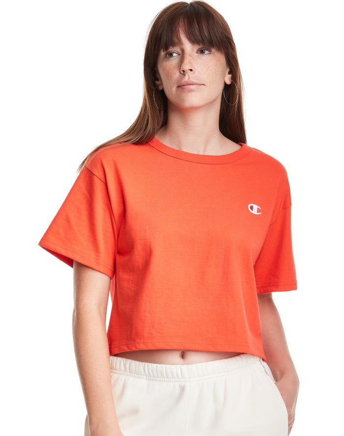 Champion T-Shirt Dames - Oranje - Heritage Cropped C Logo ( 248163-LMK )